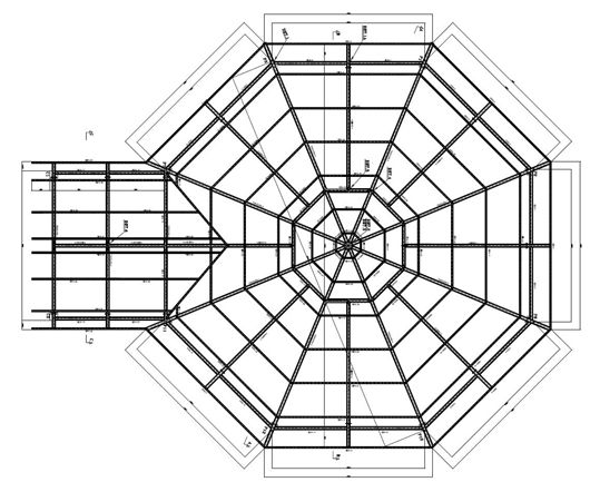 Desenho arquitetônico da vista superior da estrutura de madeira para a cobertura